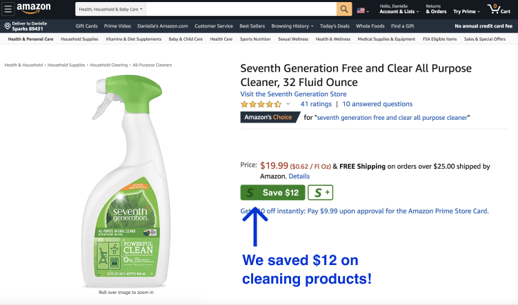 Using Wikibuy on Amazon helped save $12 on cleaning supplies like this all purpose cleaner